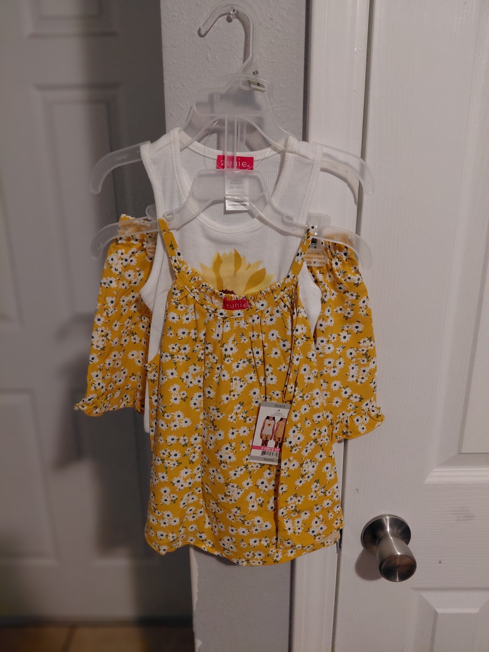 Zunie Yellow Floral Cold-Shoulder Top with White Tank